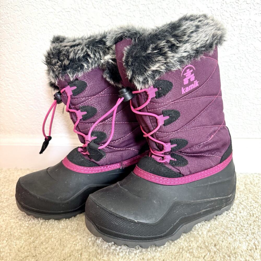 Kamik Snowangel Girls Size 2 Purple Snow Boots Faux Fur Waterproof Winter Shoes